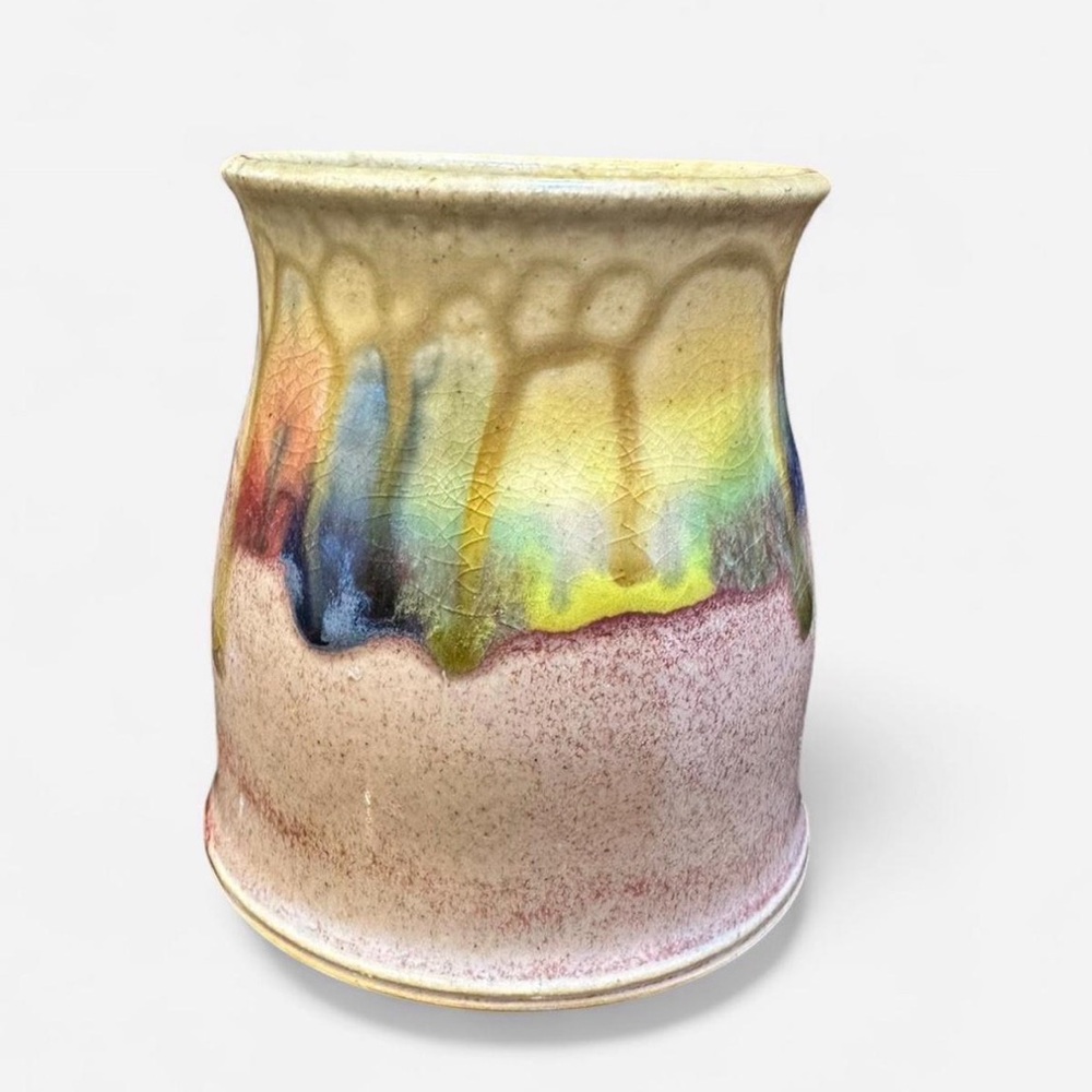 Vintage Gandee Pottery Lava Drip Mug | Golden Honey Raspberry Stoneware - Picture 2 of 6